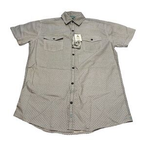 Drill Shirt Mens Small Black White Printed Cotton Short Sleeve Classic Button-Up